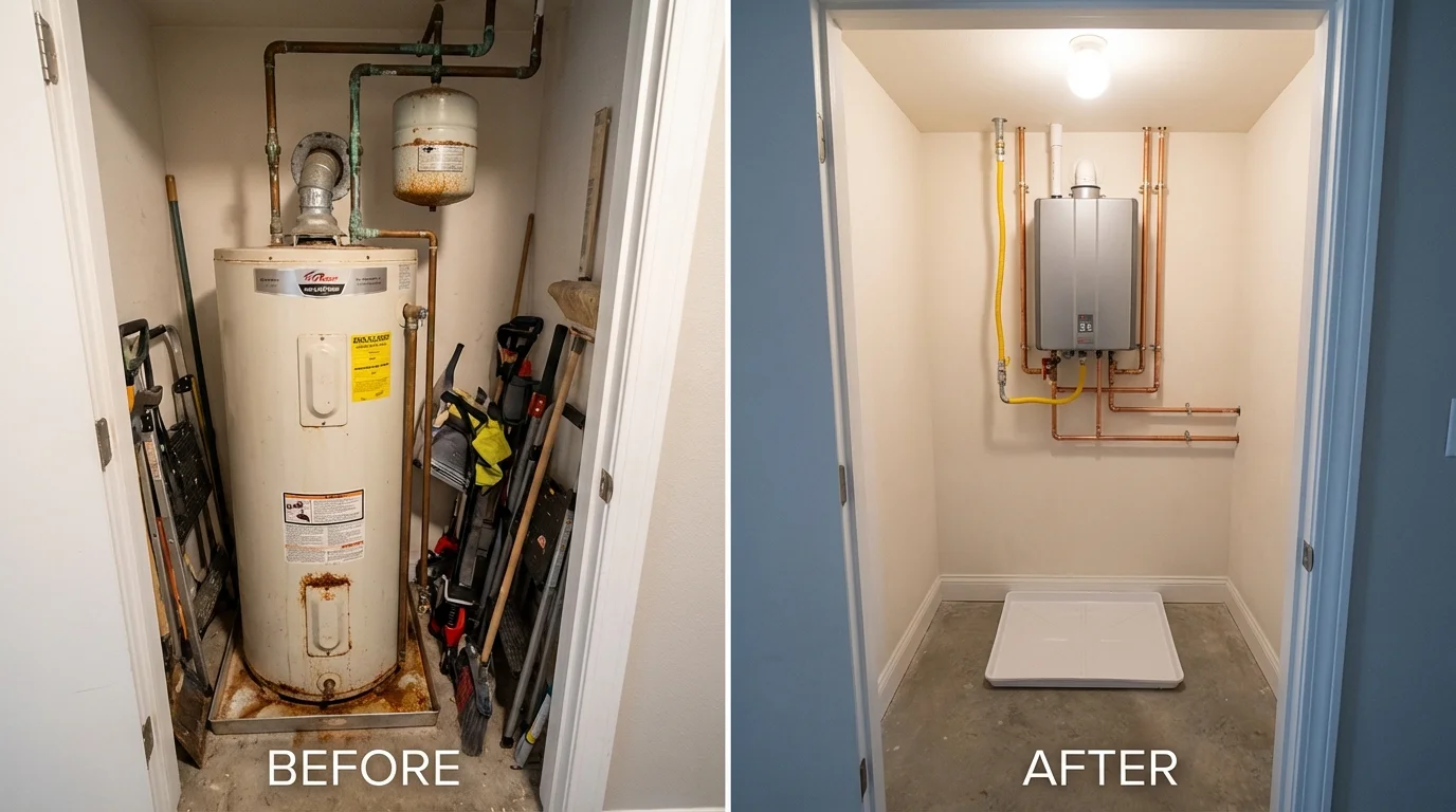 Tank water heater versus wall-mounted tankless unit comparison for Sanderson, TX homeowners